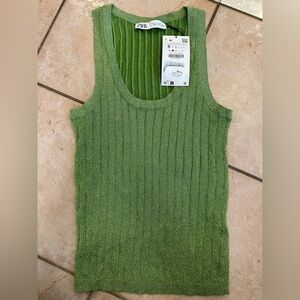 BNWT ZARA Ribbed Green Sparkle Tank Size Small